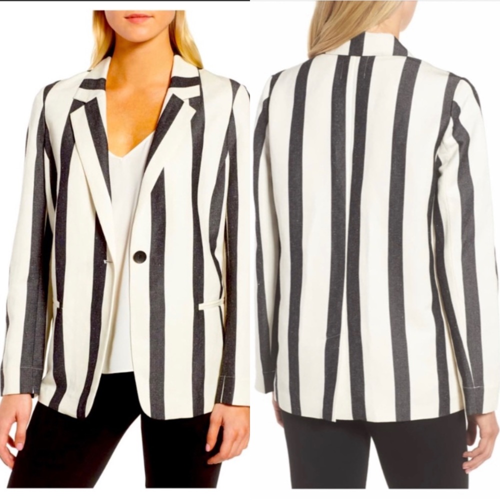 Trouve black and ivory stripe blazer